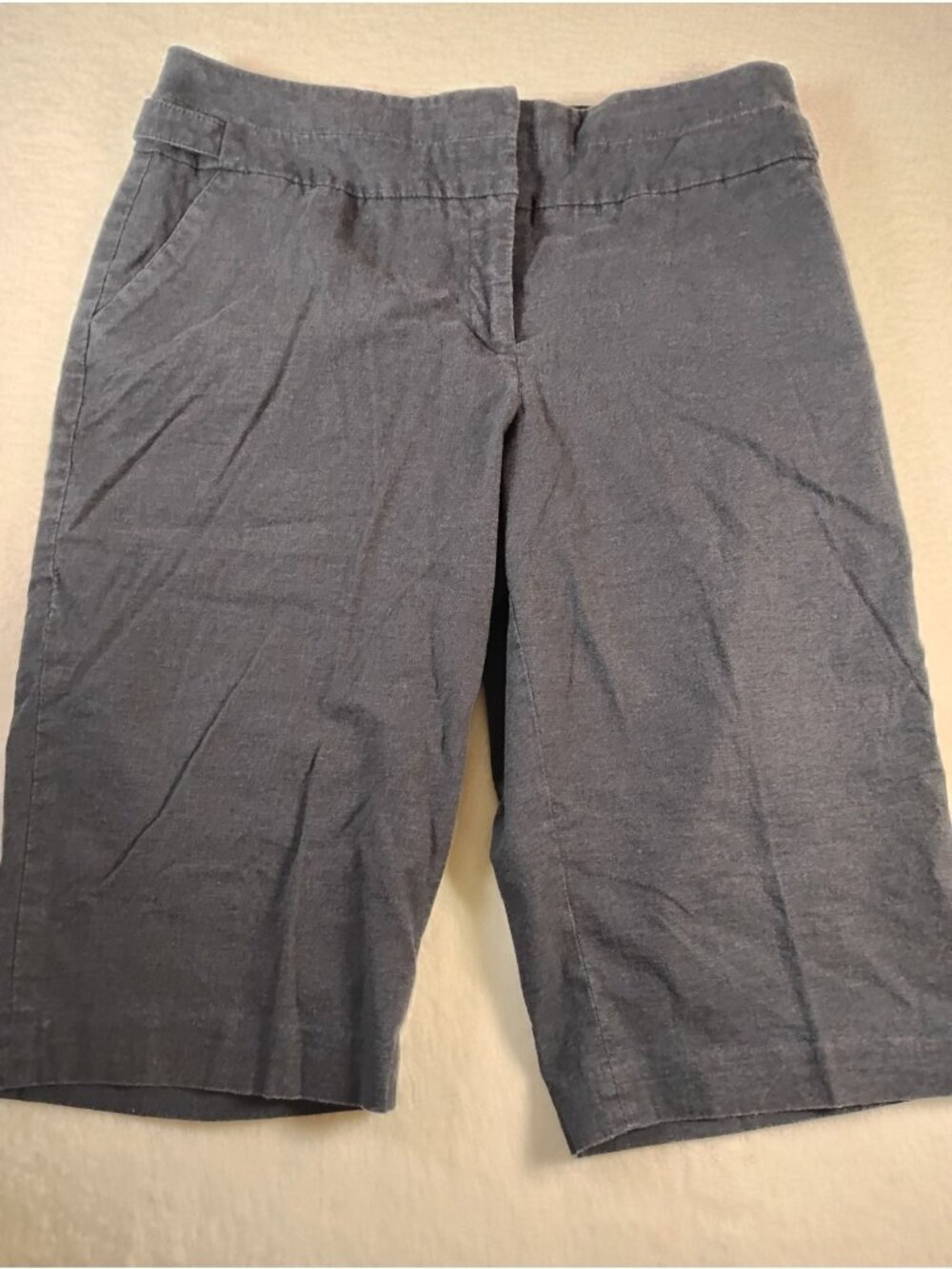 Dalia Collection Linen Blend Long Shorts Stretch Preppy School Size 10 Navy Blue